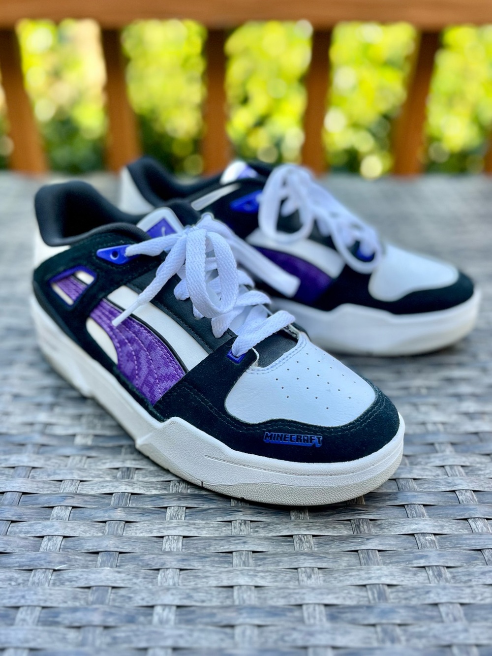 Puma x Minecraft Purple, Black & White Low-Top Basketball-esque Sneakers Men’s 7